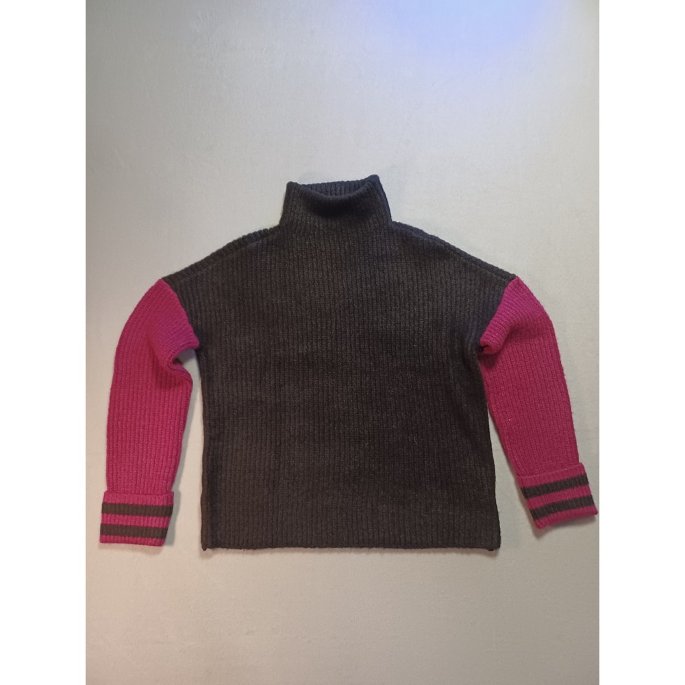 RD Style Womens Mock Neck Colorblock Ribbed Sweater Grey Pink XS Droppd Shoulder